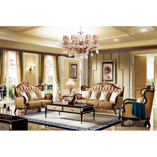 Living Room Luxury Wooden Frame Leather Sofa Set