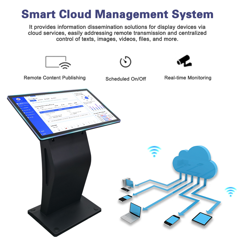 32 inch Floor Standing Touch Screen Kiosk with RGB LED Light for Multi Application Places