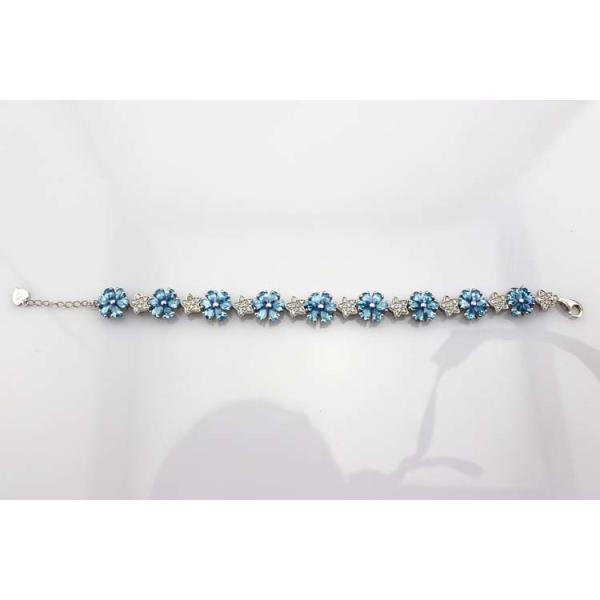 Sterling Silver Link Flower  Blue Topaz Cubic Zircon Tennis Bracelet(B01BLUE)