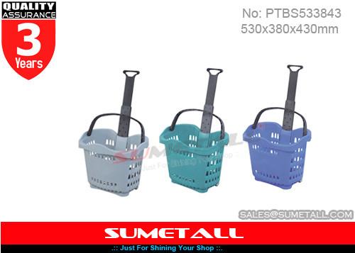 2 Wheeled Plastic Shopping Baskets  / Grocery Shopping Basket For Retail Stores