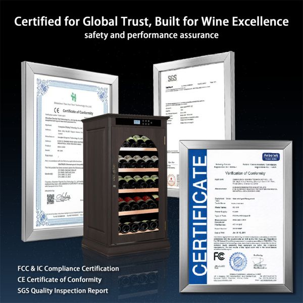 Dark Wood Wine Cooler Cabinet with Smart Touch Control and 36 Bottle Capacity