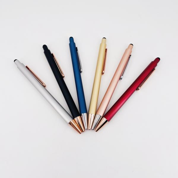 Le stylo à bille mat de texture de luxe est un stylo à bille en aluminium à écran tactile de type presse