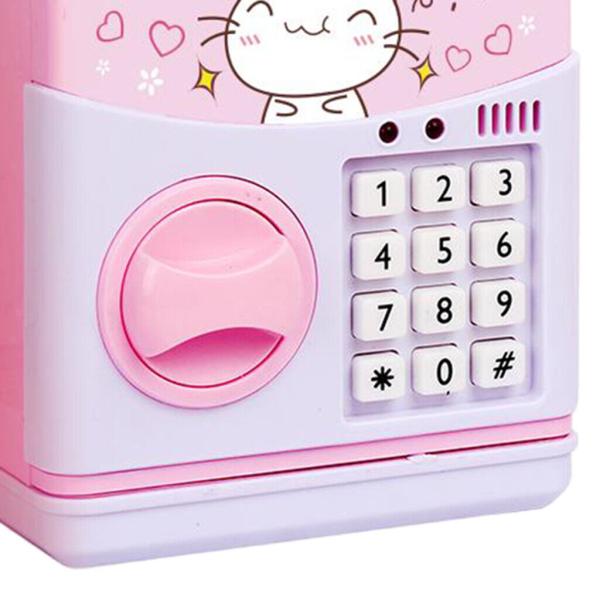 kids educational financial customs atm password put credit cards piggy bank blue color mini electronic safe