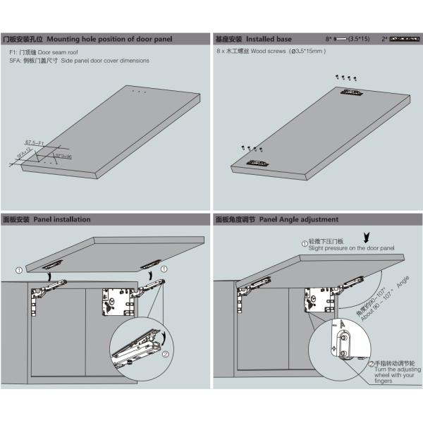 26mm Thickness Cabinet Door Lift System Heavy Duty 6 Directions Adjustment Soft Quiet