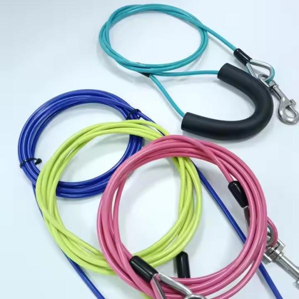 Câble d'attache pour chien à ressort en PVC 7x7 7x19 et piquet, longue laisse en nylon pour animaux de compagnie