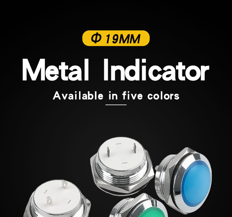 Metal Indicator Light Single Color 19 Mm For Power Equipment LED Signal Light Waterproof 12V 24V Red Green Yellow Blue