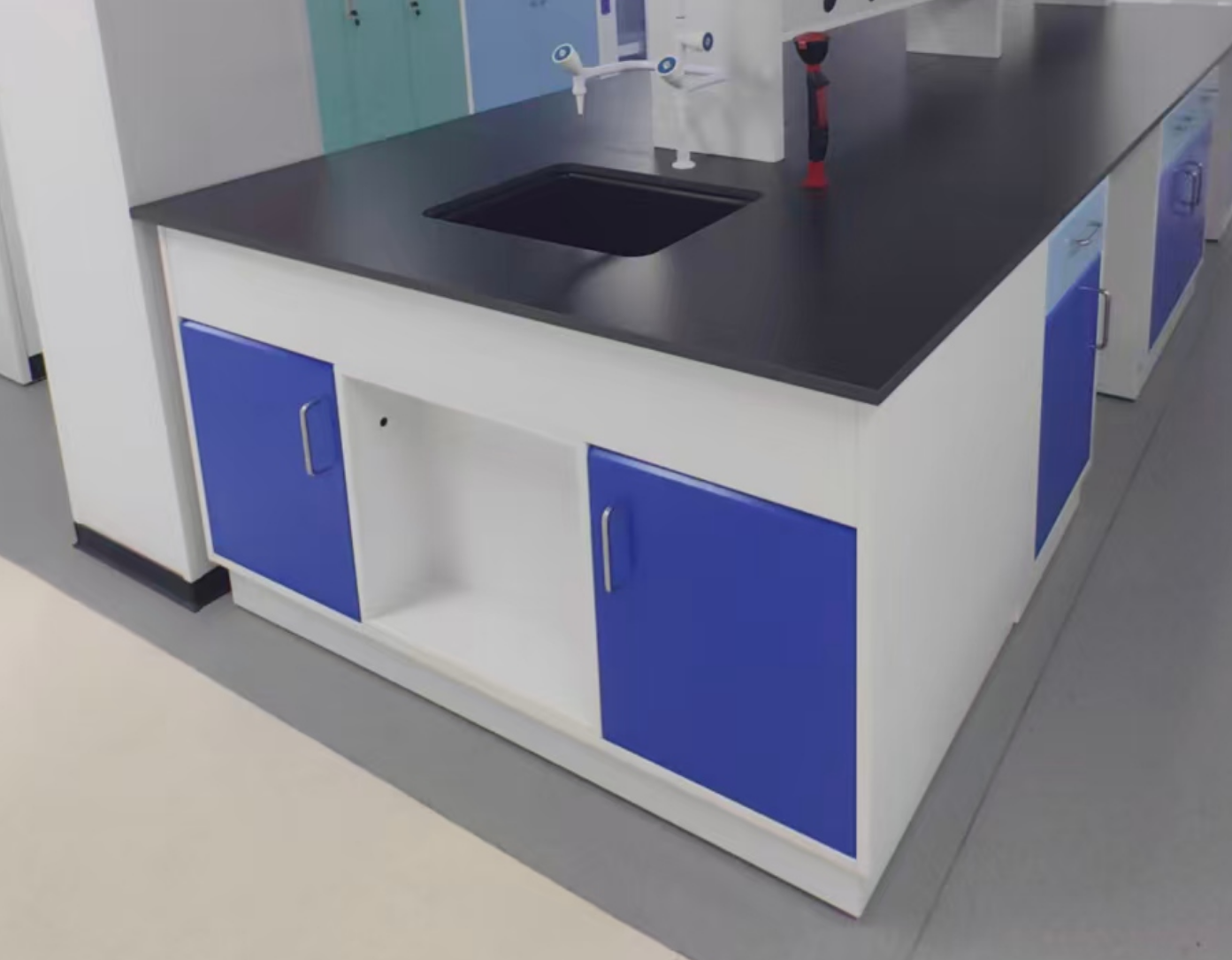 Steel Wood Modular Laboratory Benches C Frame Laboratory Island Table With Sink And Reagent Rack