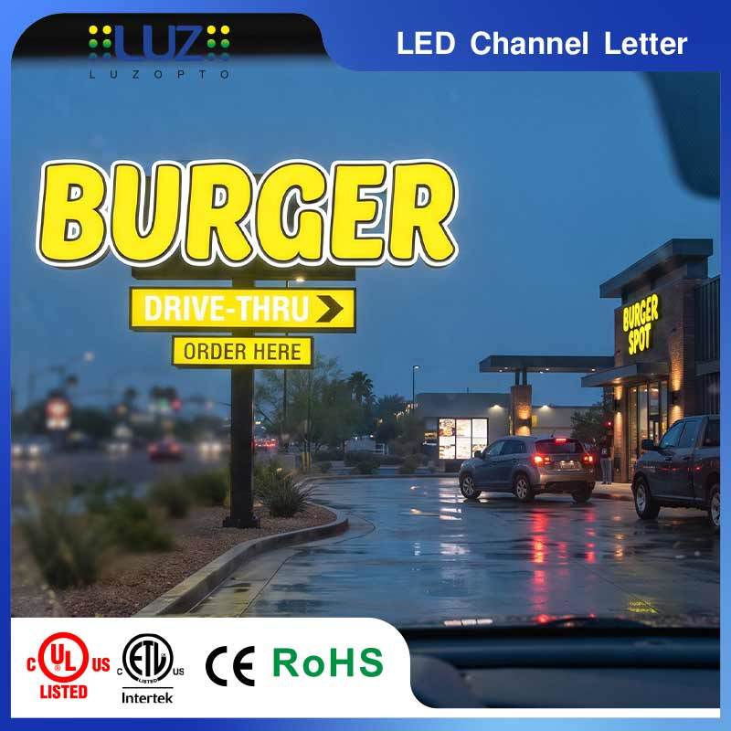 Dynamic Yellow Face And White Halo Background High Visibility Channel Letter For Fast Food Restaurant