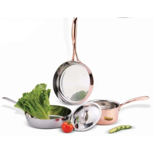 Thickness 2.2-3.0mm,4Pcs Tri-ply Copper cookware pan SHXYY-02-1,,milk pot and frypan
