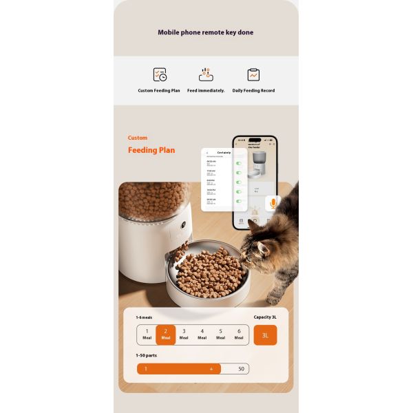 Tuya Smart 3L Automatic Dog Feeder Camera Eco-Friendly Outdoor Wifi Pet Bowl Solid Pattern Voice Control New Model Made Plastic