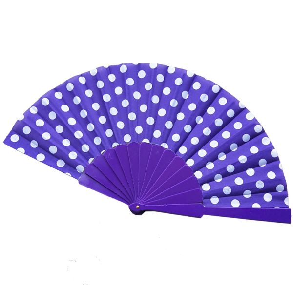 Portable Custom Promotional Polka Dot Hand Fans Folding Plastic Ribs Hand Held Fan