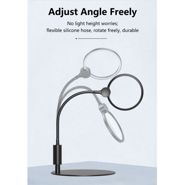 Desktop Round Magnifier With Infinity Dimming LED Lights and HD PMMA Lens Low Vision Reading and Inspection