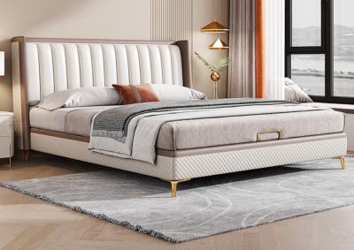 O couro moderno luxuoso claro da camada superior da mobília do quarto estofou a cama de casal 1,8 medidores