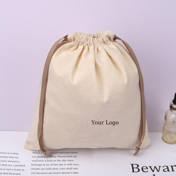 Eco-friendly Cotton Fabric Drawstring Swimsuit Cloth Storage Bag with Waterproof Lining