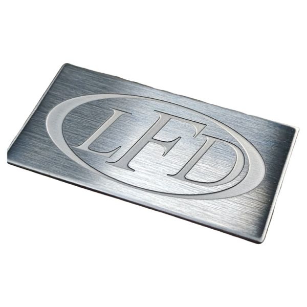 The Brushed Stainless Steel Metal Nameplate Is Customized With A Simple And Elegant Metal Logo