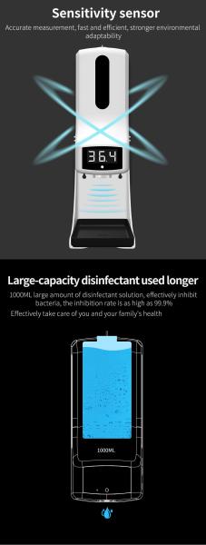New 2021 Large Volume 1000ml Touchless Automatic Liquid Spray Alcohol Gel Hand Sanitizer Dispenser Pro-thermometer