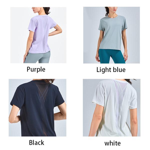 Футболка обнаженных сетки верхних частей йоги рукава женщин чувства женщин короткой шить идущая