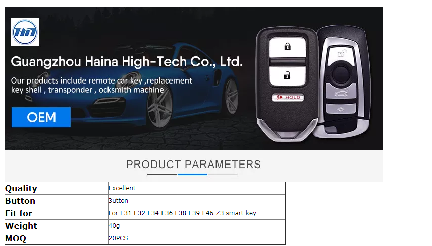 3 Button Head Key Shell Cover For E31 E32 E34 E36 E38 E39 E46 Z3 Smart Car Key Case