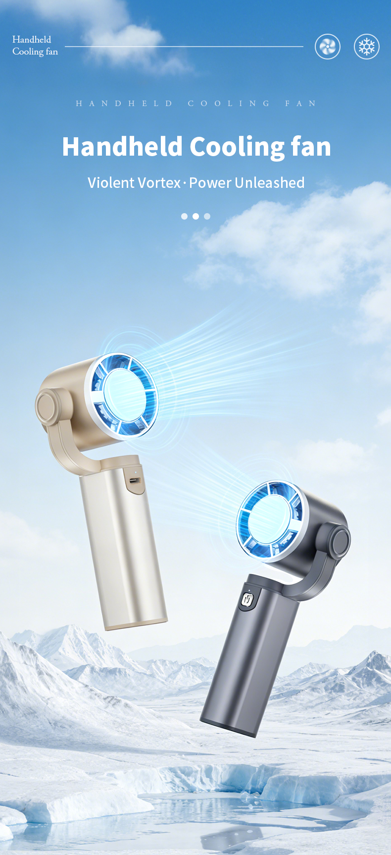 Factory Wholesale Custom Gimbal Handheld Fan Aluminum Alloy Body 180° Rotatable Gimbal Head Semiconductor Ice Cooling Fan