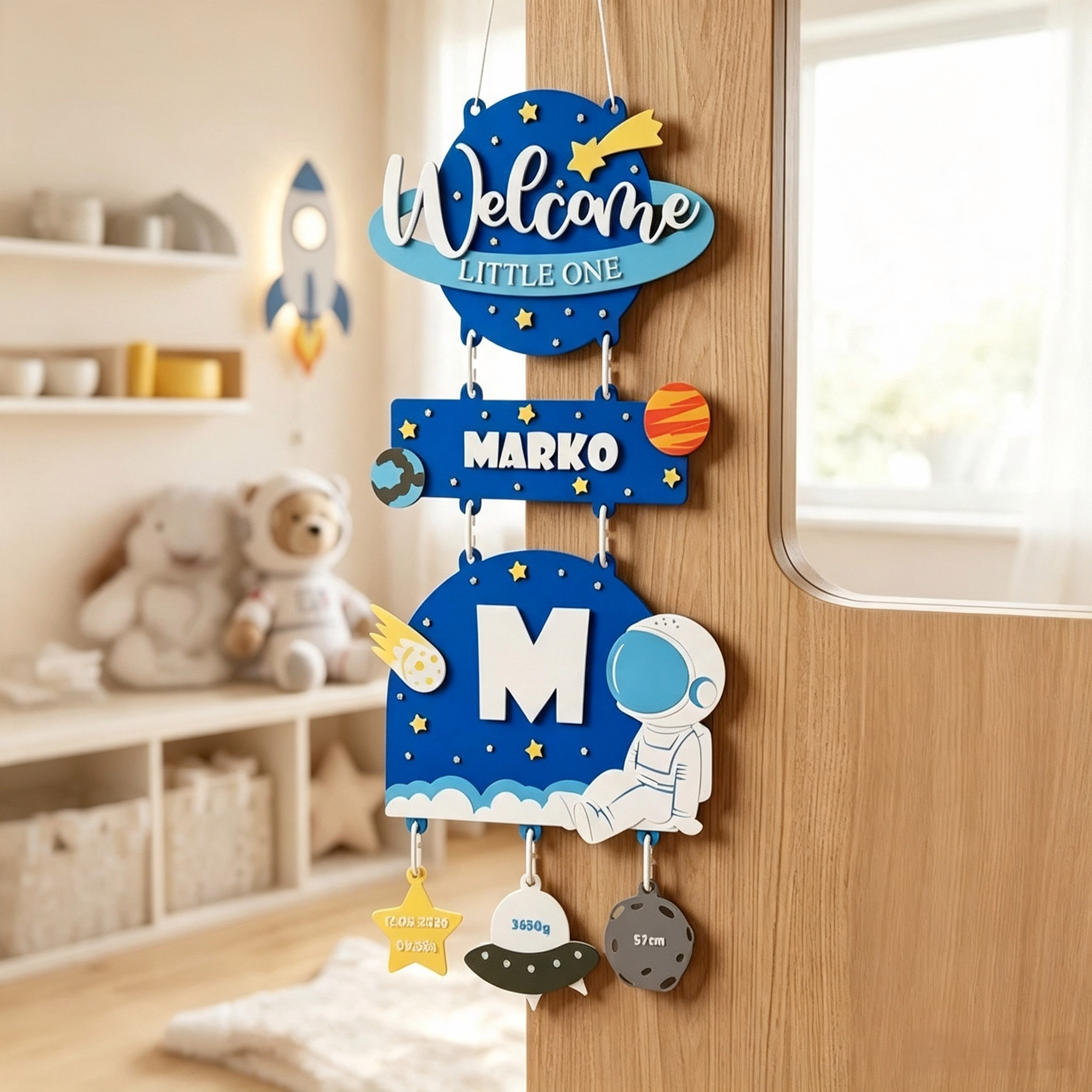 Baby Birth Plaque Custom 3D Printing Door Hanging 3d Print Name Sign Space Astronaut