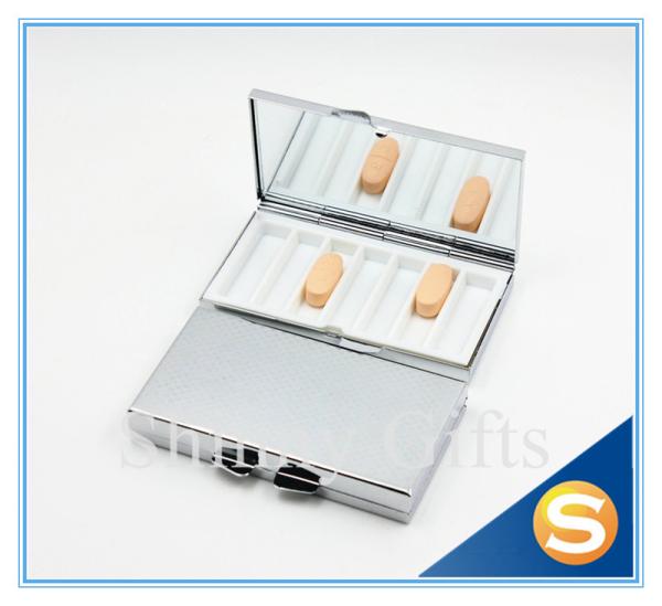 Shinny Gifts 7days Metal Pill Box Metal storage boxes for pill OEM/ODM is available Square Shape Silver Plating