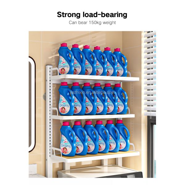 Stainless Steel Metal Adjustableover Toilet Organizer Storage Dryer Stand Wooden Towel Rack Shelf Washing Machine for Bathroom