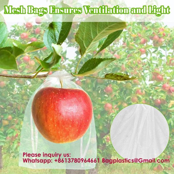 Garden Fruit Protection with Drawstring Reusable Netting Mesh Bags Fruit Netting Bags Fruit Trees Fruit Cover Mesh Bag With Drawstring, Netting Barrier Bags Grapes Mango Fruit Trees Veggies Garden