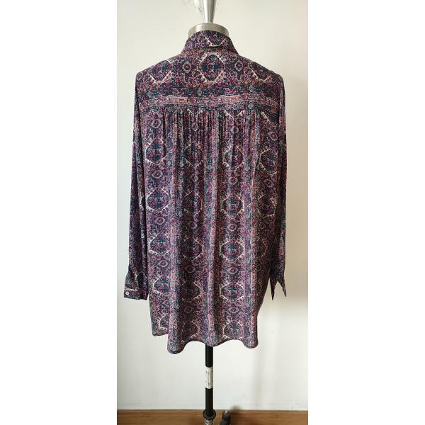 Жаккард 100% вискоза блузок сплел рубашку женщин