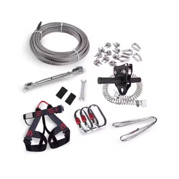 Custom 8mm*20m Luxury Park and Playground Zip Line Kits Spring Brake e Harness para quintal com aço inoxidável