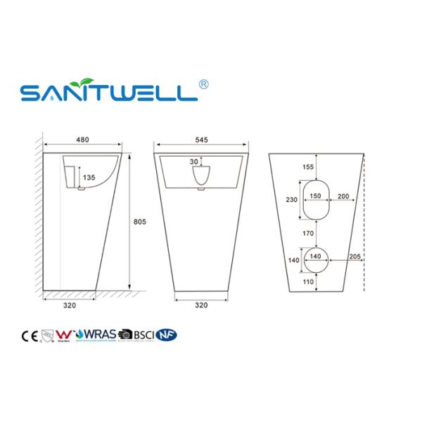 High Quality Durable Ceramic Chaozhou Toilet Wash Basin With Pedestal Size 465 * 480 * 805mm