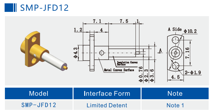18GHz Male Limited Detent SMP RF Connector with Insulation Convex Surface for Precise RF Communication Systems