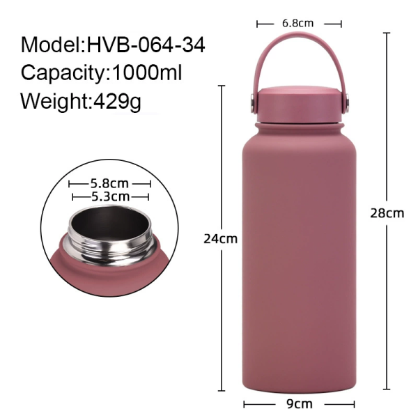 New Stainless Steel Sports Water Bottle Large-capacity 1L American Wide-mouth Insulated Flask Portable Outdoor Customized Water Cup