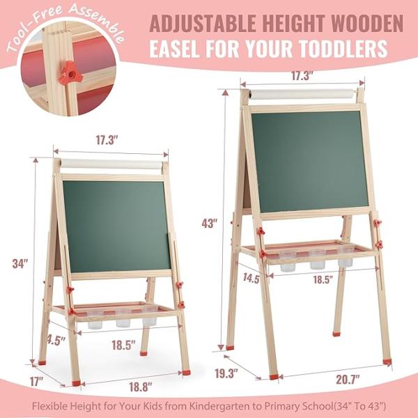 Solid Wood Adjustable Double Side Art Drawing Standing Chalkboard with Pine Material