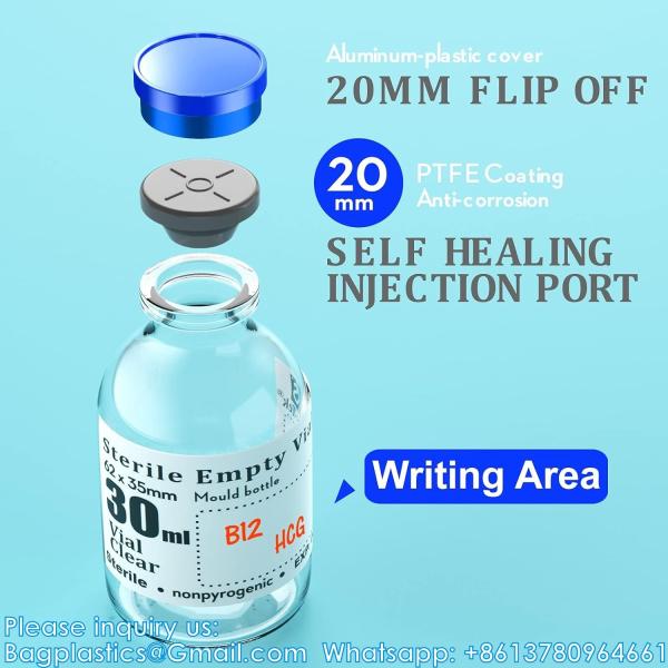 Sterile Empty Vials With Self Healing Injection Port, With Flip Off Aluminum Cap,Sterile Package (30ml,10)