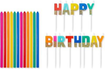 Greetings Birthday Candles, Multicolored Long Thin & Happy Birthday Text On Toothpicks (25-Count)