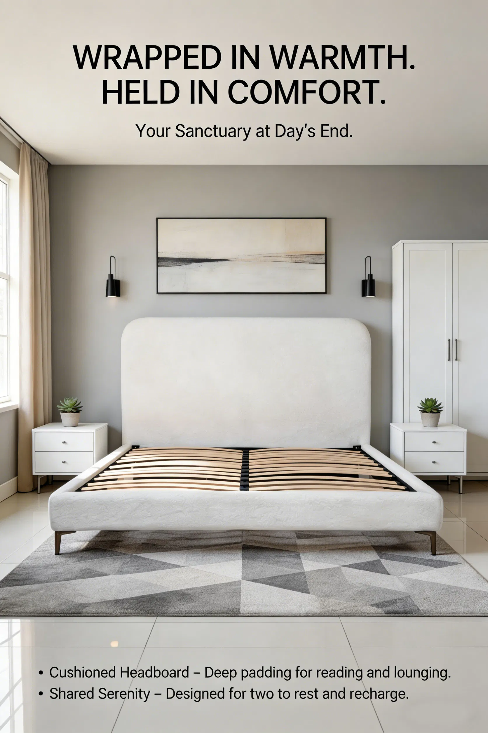 Reliable Fluffy Upholstered Bed Maintains Its Shape and Comfort Over Years of Use