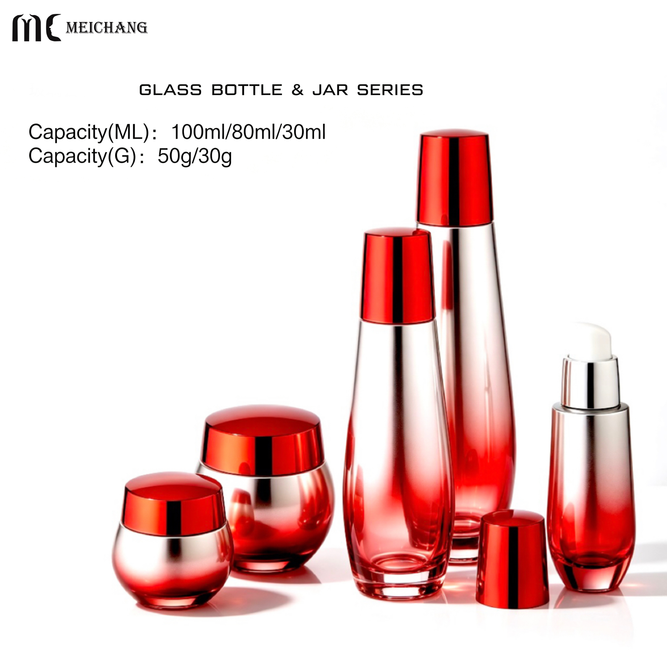 Chinese Style Embossed Glass Skincare Packaging Set with Gradient Finish , Custom Serum Bottle , Lotion Bottle & Cream Jar(MC-315)
