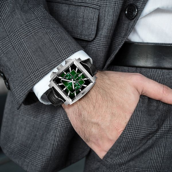 Stainless Steel Square Men's Quartz Watch, ODM Supported | Comes With Genuine Leather Strap - Made in Shenzhen, China