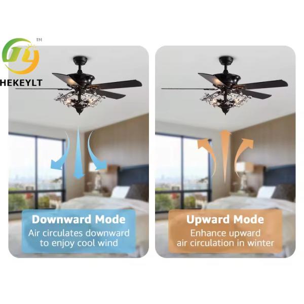 Luces de cristal de lujo silencioso inteligente control remoto ventilador de techo de 52' de metal y vidrio