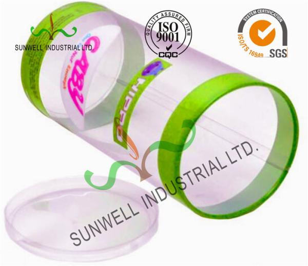 Cylinder Design Stationery PET Plastic Packaging Boxes With Cute Catoon Printing