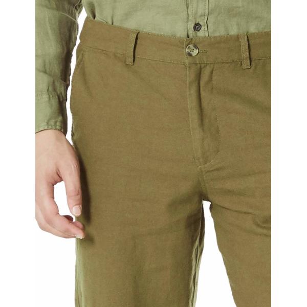 Slim Fit Cropped Mid Waist Mens Casual Linen Pants Size 32 34 36 Olive Green