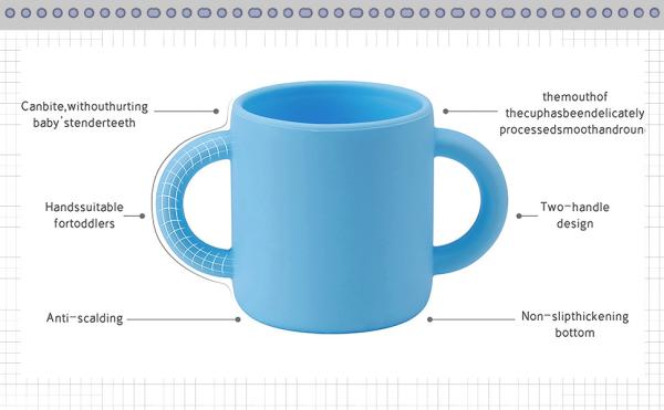 2 ears Silicone Training Cups for Baby and Kids, Toddler Learning Cups with Handles, BPA Free, Microwave and Dishwasher