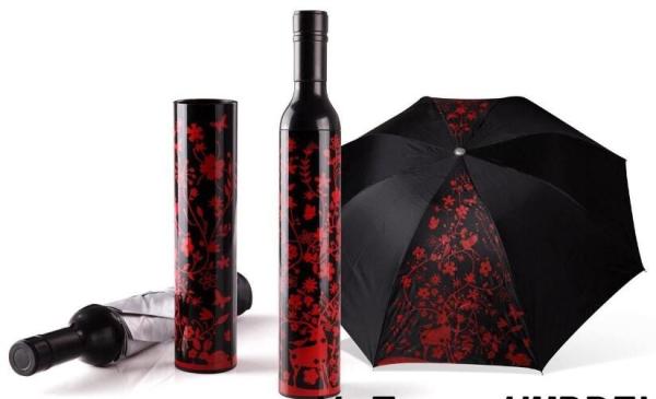 Black Wine Bottle Shaped Umbrella , Weather Resistant Umbrellas Manual Open