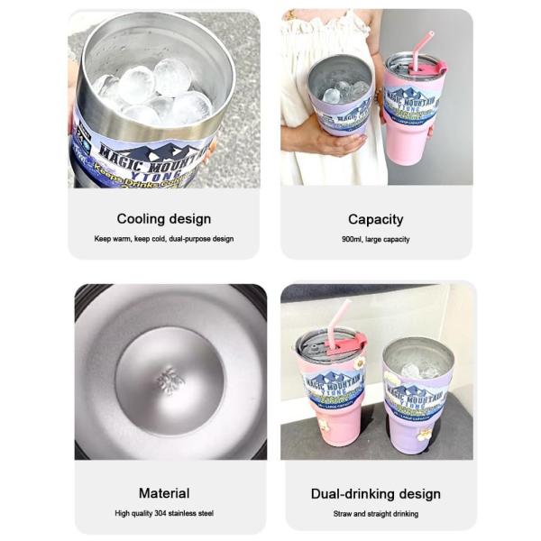 30 oz a granel con tapa y paja cápsula de café aislada cápsula de café duradera de doble pared aspirador de viaje taza de café térmica para bebidas calientes y frías