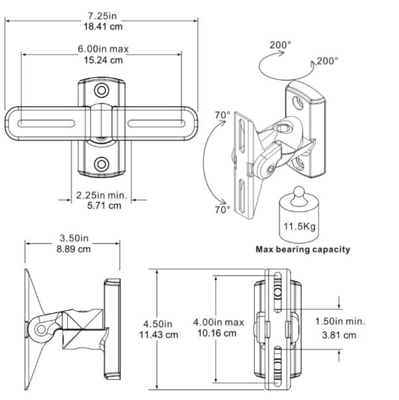 Metal Aluminium Speaker Wall Mount Bracket , Multi Angle Bracket SP-001