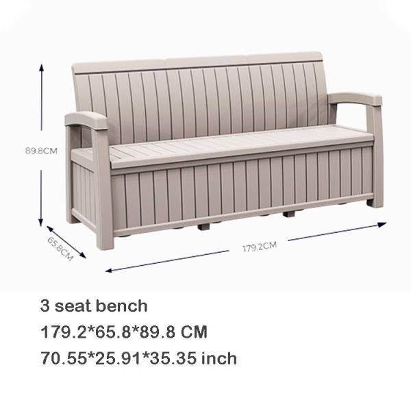 Hotel Outdoor Home Weather-Proof Armchair Plastic 3 Seater Sofa Bench with Storage Box