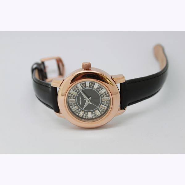 Black Stainless Steel Leather Quartz Watch Jewerly Luxury For Ladies