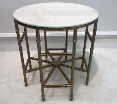 Round white Stone top polished gold finish metal frame coffee table/side table for hotel bedrooom and living room