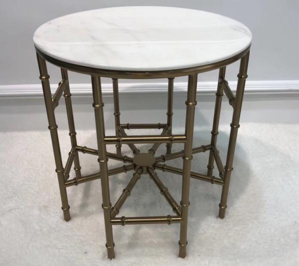 Round white Stone top polished gold finish metal frame coffee table/side table for hotel bedrooom and living room