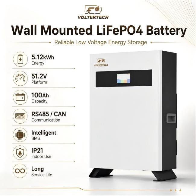 5.12kWh 51.2V Wall Mounted LiFePO4 Battery for Scalable Solar ESS